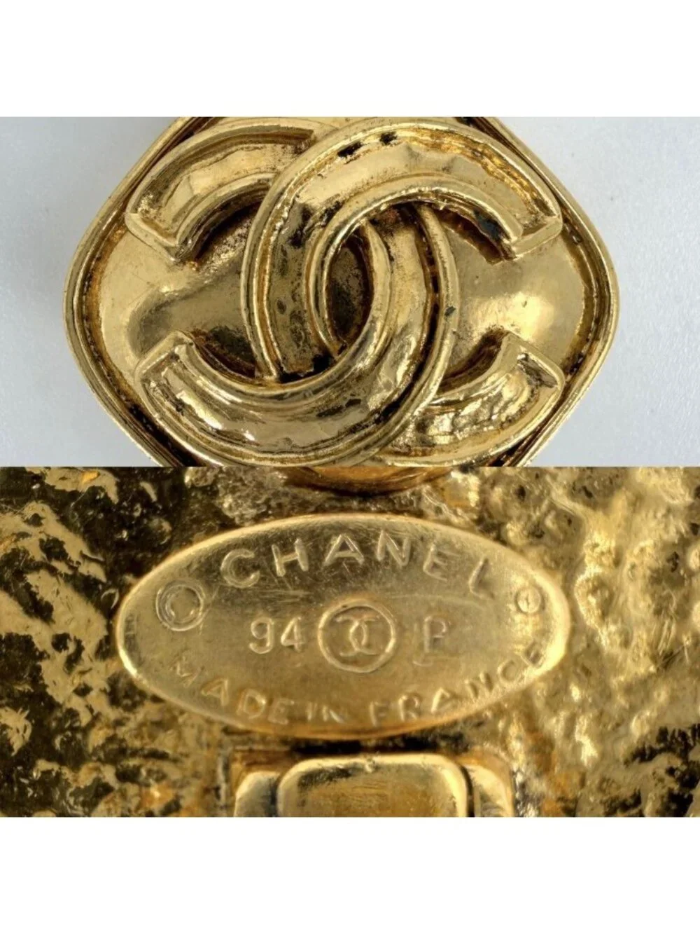 Chanel Earrings CC Logo Vintage Gold Plated